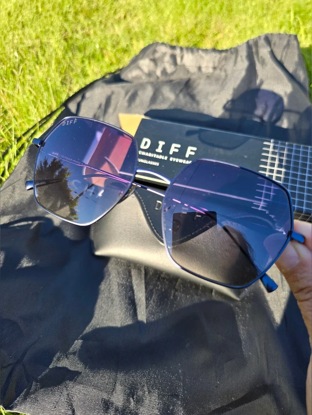 NIB! DIFF Eyewear, Harlowe 55mm Square Sunglasses,Aegean Blue Flash